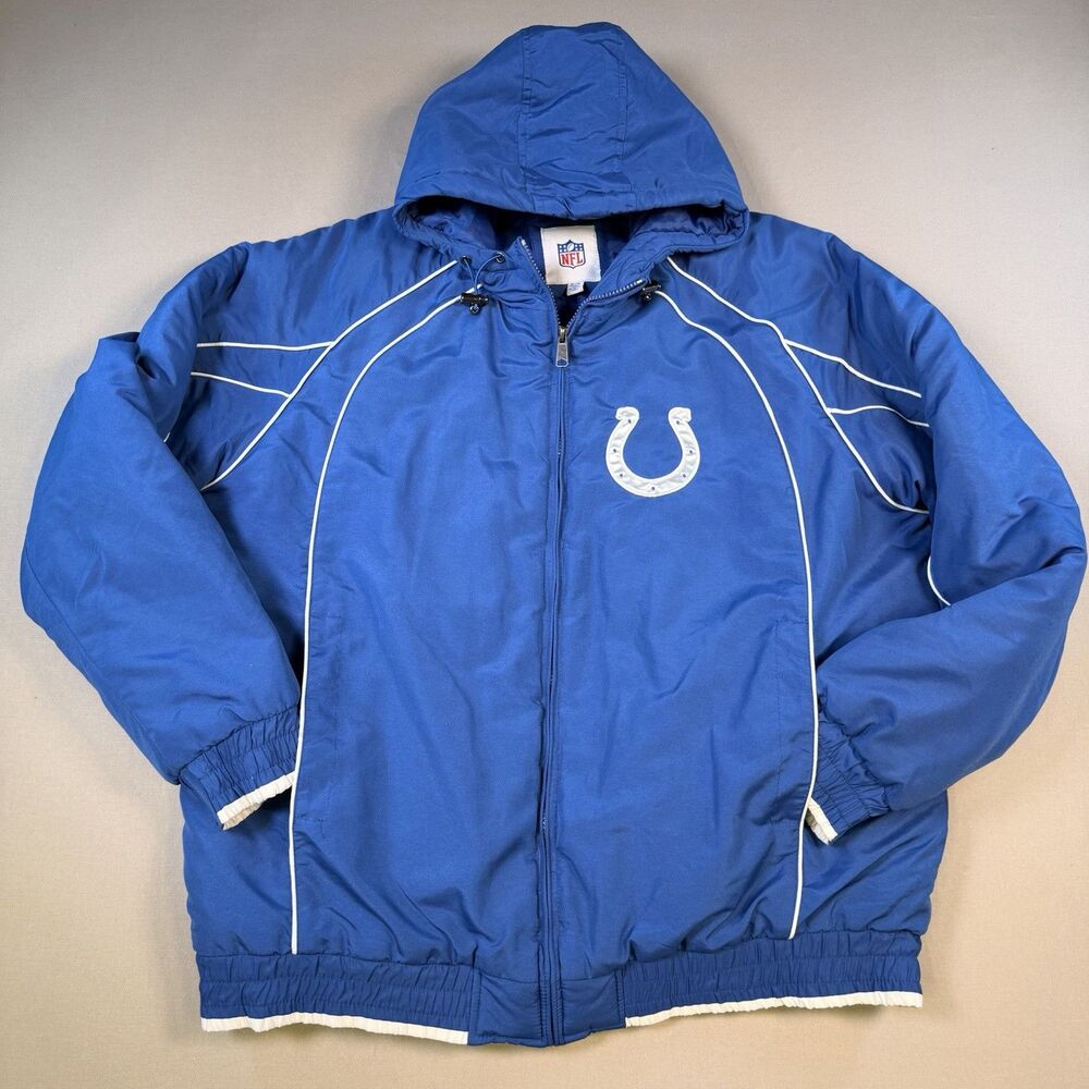 Indianapolis Colts NFL Puffer Jacket XL Insulated Hooded Coat Starter Style EUC